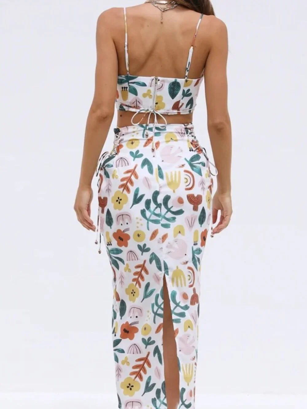 Here Comes the Sun Graziella Floral Crop Top Midi Skirt Matching Set Medium